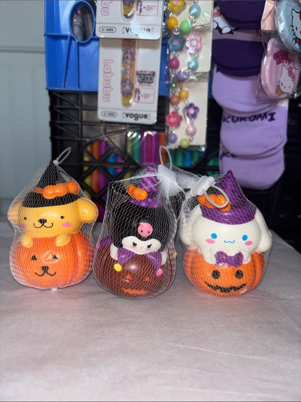 Kids Halloween Squishy Pumpkin Toy Trio - Orange, Purple, White